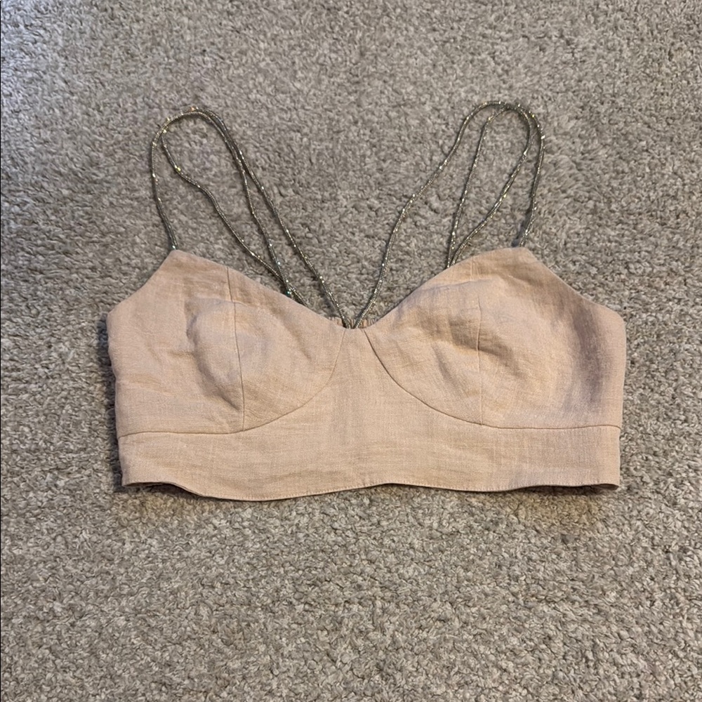 H&M Beige Crop Top with Metallic Straps